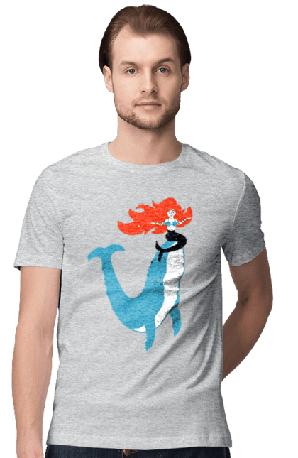 Футболка чоловіча з принтом "Русалка І Кит". Кит, море, русалка. 2070702