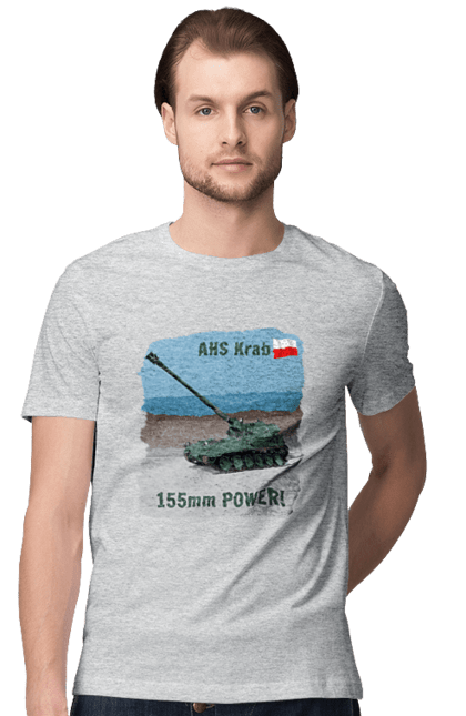 Men`s t-shirt with prints 155mm Power! AHS Krab olive. Ahs krab, artillery, crab, howitzer, poland, self propelled. 2070702