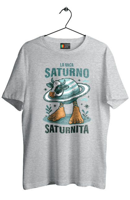 Футболка чоловіча з принтом "Lavaca Saturno Saturnita". Брейнрот, італійська гнилизна мозку, італійський брейнрот, італійський мем, італійські меми, корова сатурн, ла вака, ла вака сатурно, лавака сатурно, сатурно сатурніто. 2070702