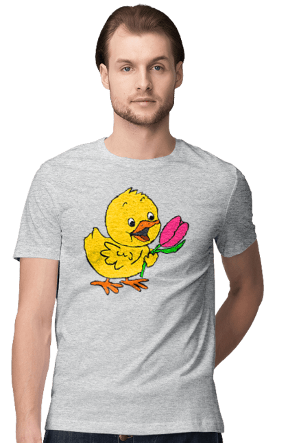 Футболка чоловіча з принтом "Курча З Тюльпаном". Курча, тюльпан. 2070702