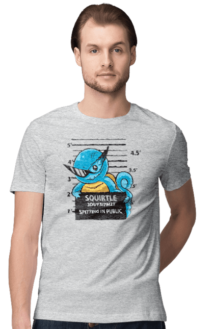 Men's t-shirt with prints Pokemon Squirtle Mugshot. Anime, games, mugshot, nintendo, pokemon, pokemon go, squirtle. 2070702