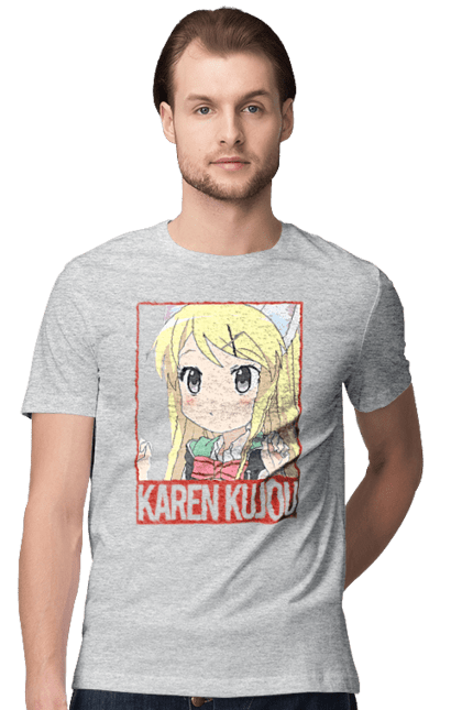 Men's t-shirt with prints Kiniro Mosaic Karen Kujo. Anime, gold mosaic, karen, karen kujo, kiniro mosaic, kinmoza, manga. 2070702