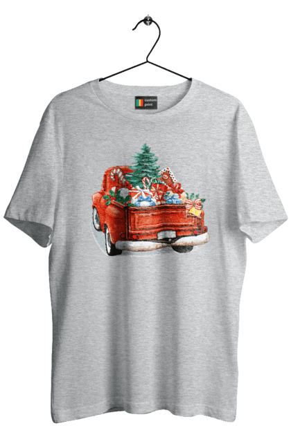 Футболка чоловіча з принтом "Авто з подарунками". Автомобіль, новий рік, подарунки, різдво, санта, ялинка. 2070702