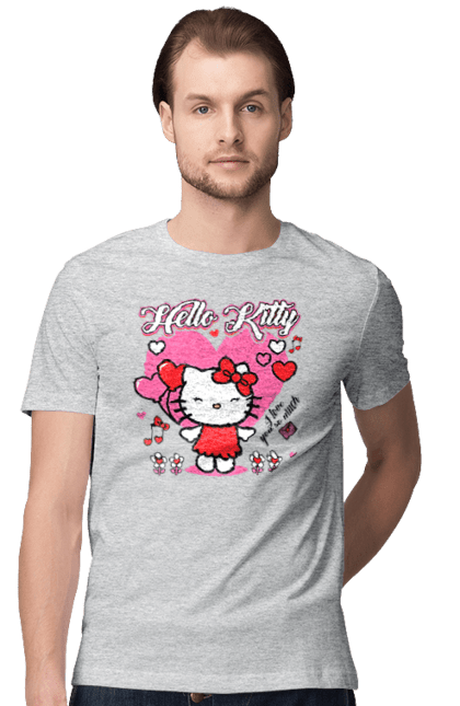 Футболка чоловіча з принтом "Хелло Кітті". Hello kitty, бренд, кіт, кошеня, персонаж, хелло кітті. 2070702