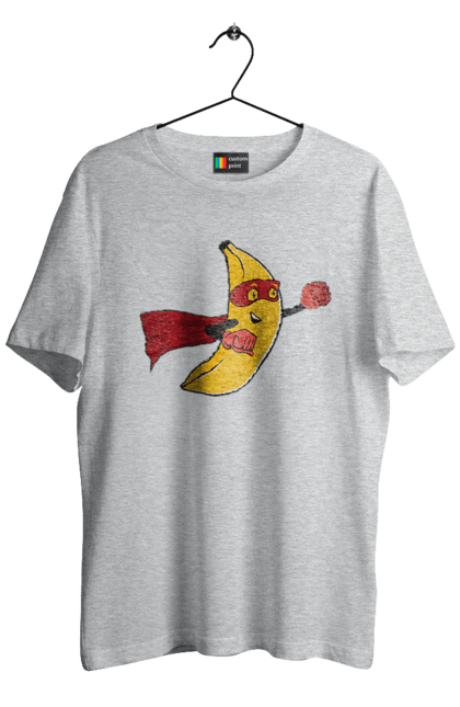 Футболка чоловіча з принтом "Банан Супермен". Банан, малюнок, месники, мультфільм, супер, супер герой, супермен, фрукт. CustomPrint.market