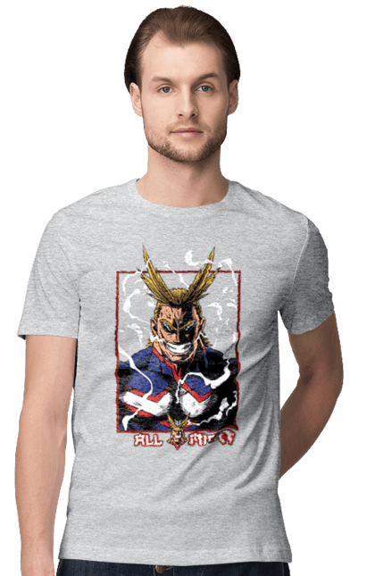 Футболка чоловіча з принтом "Моя академія героїв Всемогутній". All might, my hero academia, yagi toshinori, академія юей, аніме, всемогутній, манга, моя геройська академія, один за всіх, тошинорі ягі. 2070702