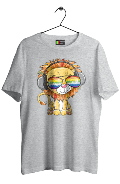 Футболка чоловіча з принтом "Левеня В Окулярах І Навушниках". Лев, левеня, навушники, окуляри. 2070702