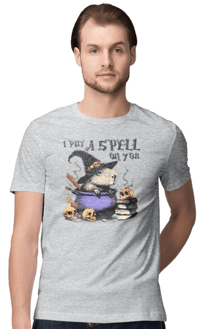 Men's t-shirt with prints Capybara Halloween. Animal, capybara, ghost, halloween, holiday, moon, pumpkin, rodent, witch. 2070702