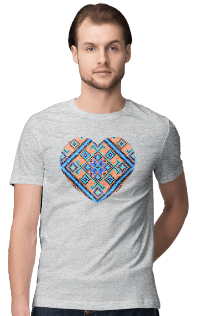 Футболка чоловіча з принтом "Серце вишивка". Вишиванка, вишивка, вишивка хрестиком, люблю україну, серце, символи україни, традиції україни, україна. 2070702