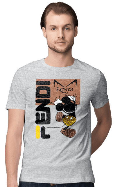 Футболка чоловіча з принтом "Fendi Міккі Маус". Fendi, mickey mouse, бренд, будинок моди, італія, люкс, міккі маус, мода, сумка, фенді. 2070702