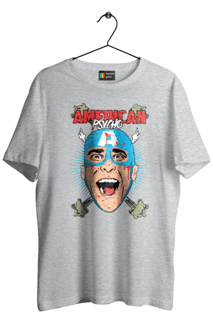 Men's t-shirt with prints American Psycho. American psycho, book, captain america, movie. 2070702