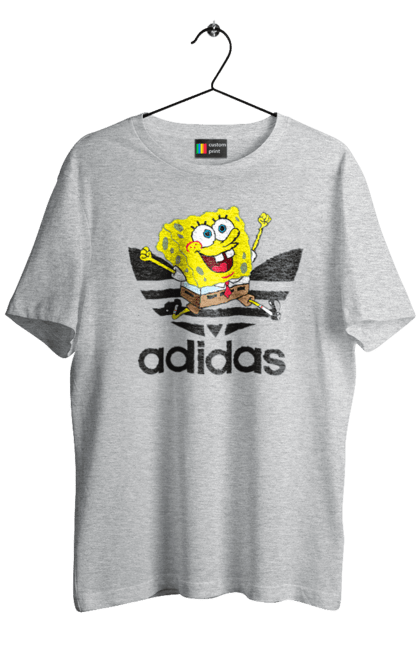 Футболка мужская с принтом Adidas Губка Боб. Adidas, spongebob, адидас, баскетбол, губка боб, мультик, мультсериал, мяч, спанч боб, спорт. 2070702