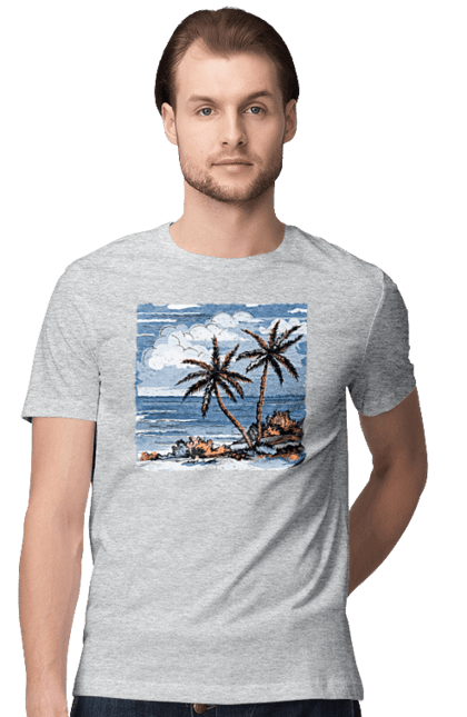 Футболка чоловіча з принтом "Пальми І Небо". Море, небо, пальми, хмари. 2070702