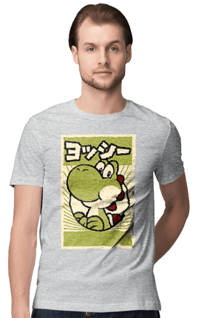 Men's t-shirt with prints Mario Yoshi. Character, dinosaur, games, mario, nintendo, super mario world, yoshi. 2070702