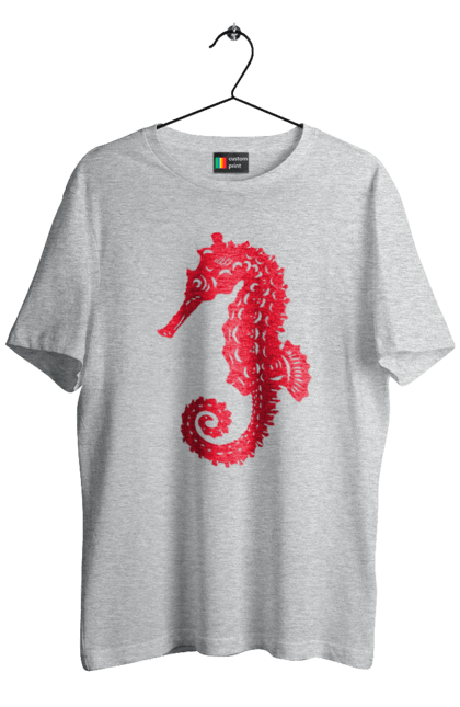 Футболка чоловіча з принтом "Морський коник". Відпочинок, квіти, літні канікули, літо, море, морський коник, морські жителі. 2070702