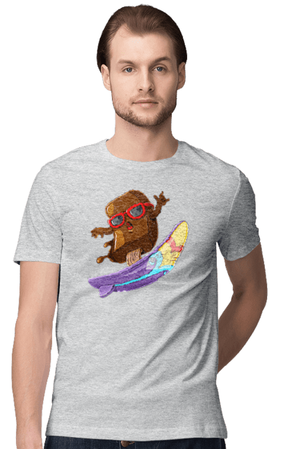 Футболка чоловіча з принтом "Мороженко На Серфі". Літо, морозиво, окуляри, серфінг. 2070702