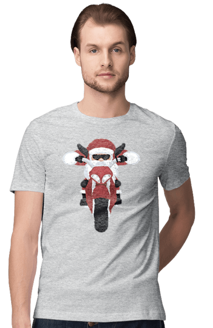 Футболка чоловіча з принтом "Санта на мотоциклі". Мотоцикл, новий рік, різдво, санта. 2070702
