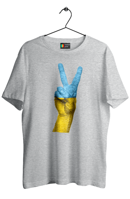 Футболка чоловіча з принтом "Два Пальця, Світ, Україна". Мир, рука, україна. 2070702