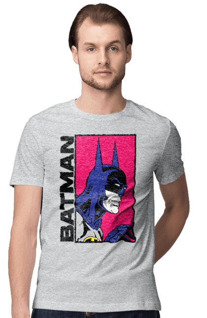 Футболка мужская с принтом Бэтмен. Batman, dc comics, брю́с уэ́йн, бэтмен, комикс, лига справедливости, супергерой, тёмный рыцарь, фильм. 2070702