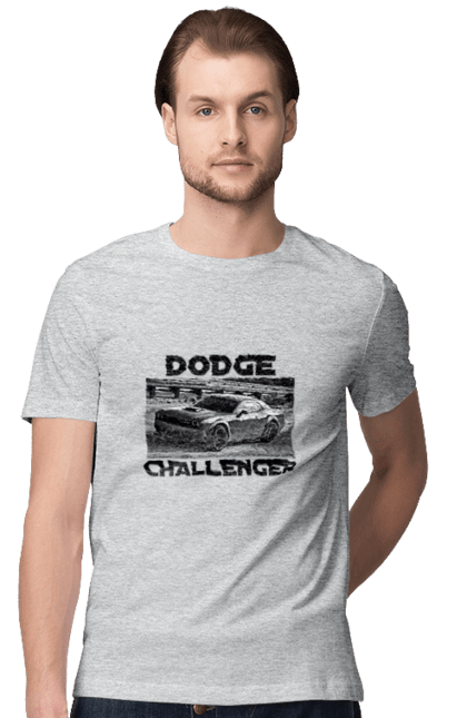 Футболка чоловіча з принтом "Додж челенджер". Авто, автомобіль, американська легенда, додж челенджер, класичне авто, культовий автомобіль, масл кар, потужний автомобіль. 2070702