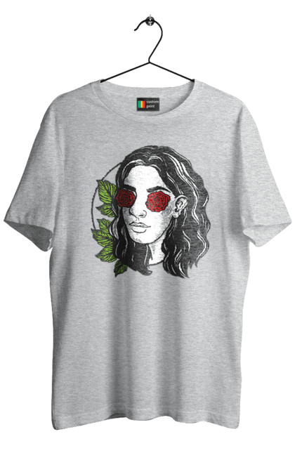 Men`s t-shirt with prints Girl With Roses In The Eyes. Girl, rose flower. 2070702