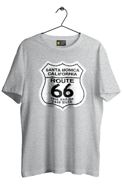 Men`s t-shirt with prints Route 66. Bike, biker, biker club, bikers club, brother, brutal, dude, hot asphalt, hot horse, hot rod, motorcycle, motorcyclist, real man, road 50, road 66, road 80, roads of america, roads of ukraine, roads we choose, speed, take, thirst for speed. 2070702