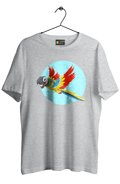 Футболка чоловіча з принтом "Папуга". Барвистий папуга, какаду, кольоровий папуга, папуга, що летить. 2070702