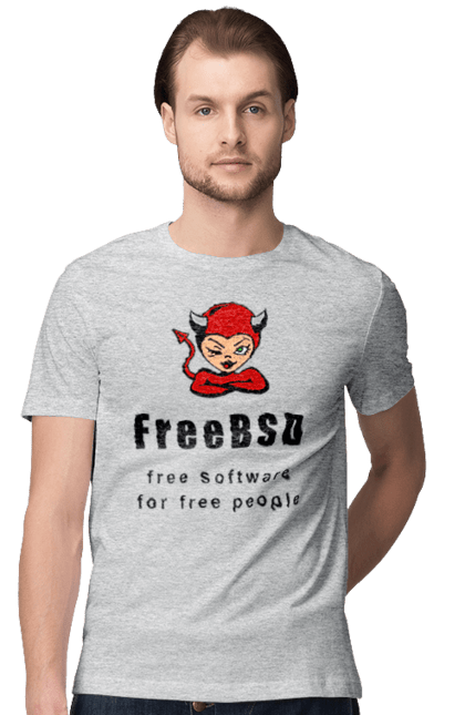 Футболка чоловіча з принтом "Freebsd Для Вільних". Bsd, freebsd, unix, адміністратор, айті, айтішник, безкоштовна, безкоштовно, бестія, вільна, демон, демонесса, доступність, незалежність, операційна система, ос, програміст, програмне забезпечення, свобода, сисадмін, система, системний адміністратор, софт, текст, червоний, чорний. 2070702