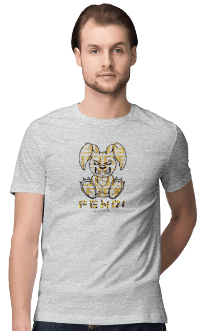 Men's t-shirt with prints Fendi. Bag, brand, clothes, fashion, fashion house, fendi, hare, italy, luxury, lvmh. 2070702