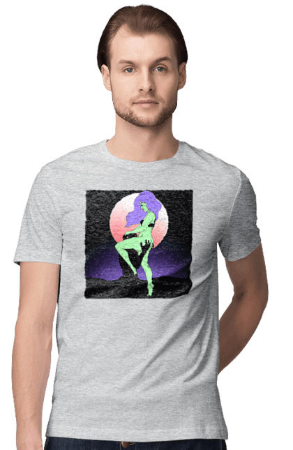 Футболка чоловіча з принтом "Зелена Дівчина І Місяць". Інопланетянка, місяць. 2070702