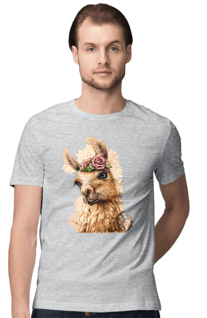 Men`s t-shirt with prints Lama Portrait. Animal, lama, portrait. 2070702