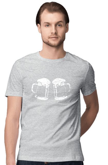Футболка чоловіча з принтом "Два кухлі пива". Алкоголь, кухоль, напій, пивний кухоль, пиво. CustomPrint.market