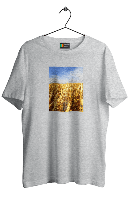 Men`s t-shirt with prints Ukraine. Beauty, blue, field, nature, sky, wheat. 2070702
