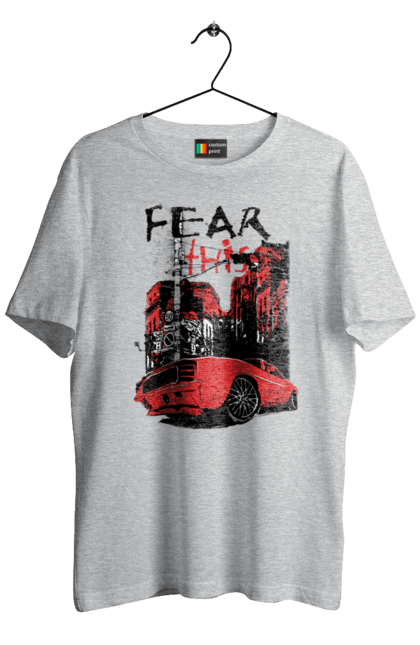 Футболка чоловіча з принтом "Червона Машина В Місті". Їзда, машина, місто. 2070702