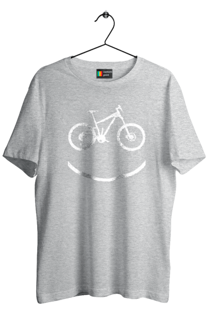 Men`s t-shirt with prints Cycling smile. Bicycle lovers, bike, cross, cycling, pedals, smile, smiley, track, wheel. 2070702