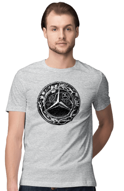 Футболка чоловіча з принтом "Mercedes Benz Лого Арт". Авто, автомобіль, логотип мерседес, машини, мерс, мерседес. 2070702