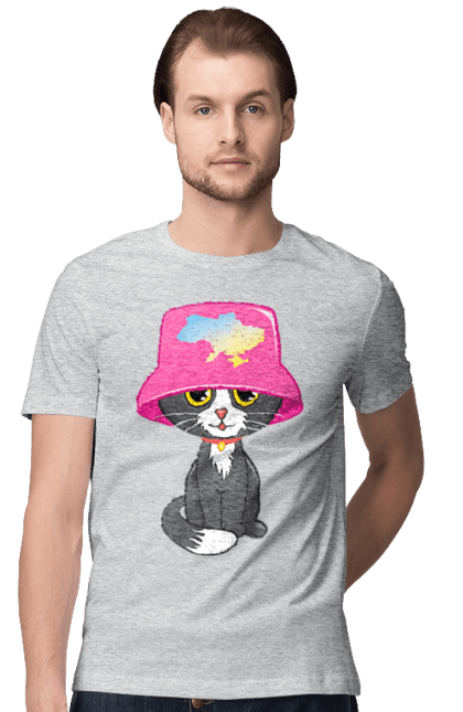 Футболка чоловіча з принтом "Котик з картою україни". Євробачення, калош, кіт, котик, музика, панама калоша, символ україни, україна. 2070702