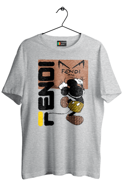 Футболка чоловіча з принтом "Fendi Міккі Маус". Fendi, mickey mouse, бренд, будинок моди, італія, люкс, міккі маус, мода, сумка, фенді. 2070702