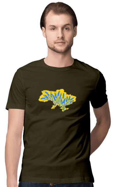 Футболка чоловіча з принтом "Україна". Зерно, мапа, патріотичне зображення, пщениця, україна, українська тематика. 2070702