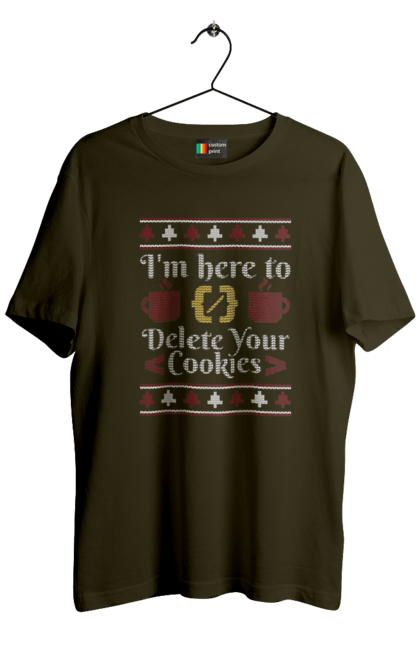 Футболка чоловіча з принтом "Я тут щоб з'їсти твої кукі". 404, ай ті, айтішник, бінарний, код, програміст, розробник, хакер. 2070702