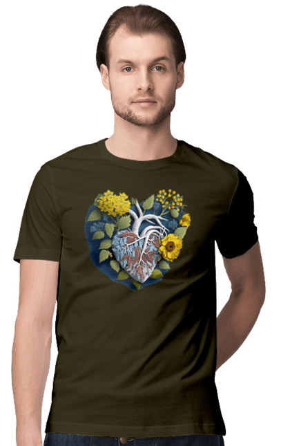 Футболка чоловіча з принтом "Серце квіти". Люблю україну, перемога україни, серце, символи україни, соняшник, традиції україни, україна. 2070702