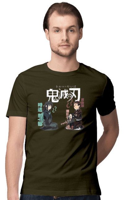 Men's t-shirt with prints Demon Slayer. Anime, demon slayer, kamado tanjiro, manga, muichiro, tanjiro. 2070702