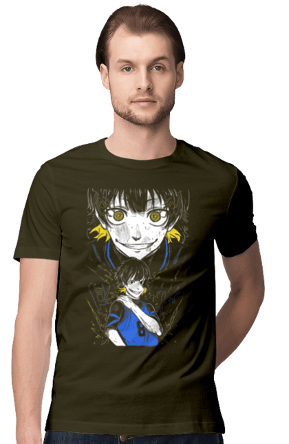 Men's t-shirt with prints Blue Lock Meguru Bachira. Anime, bachira, blue lock, blue prison, football, manga, meguru, meguru bachira, sport. 2070702