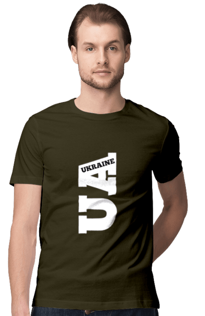 Футболка чоловіча з принтом "Україна". Абревіатура, батьківщина, емблема, логотип, напис, текст, україна. 2070702