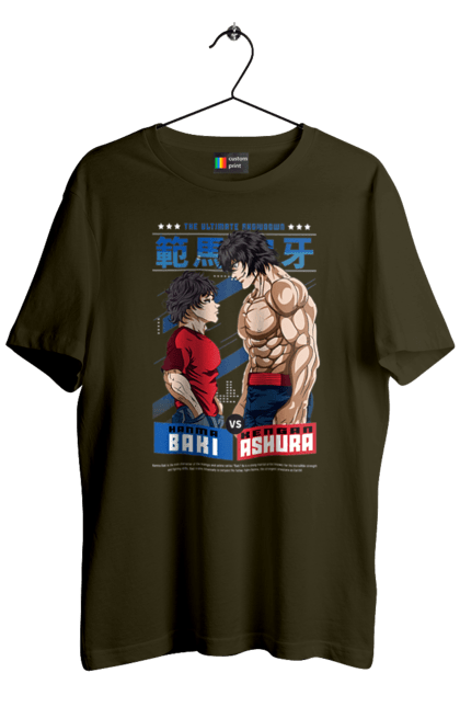 Men's t-shirt with prints Hanma Baki. Anime, baki fighter, hanma baki, manga, martial arts, tv series. 2070702