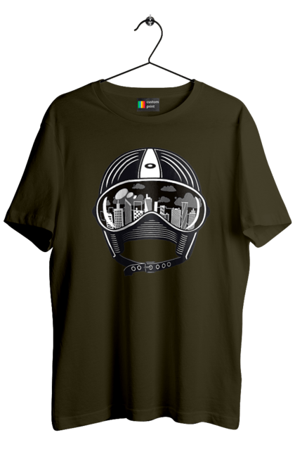 Футболка чоловіча з принтом "Шолом І Місто". Місто, швидкість, шолом. 2070702