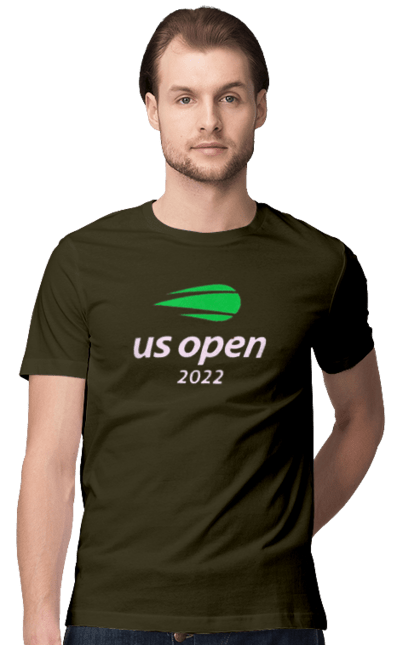Men`s t-shirt with prints US Open 2022 tennis tournament. American championship, ball, hard, new york, open championship, players, prize fund, racket, tennis, tournament grid. 2070702