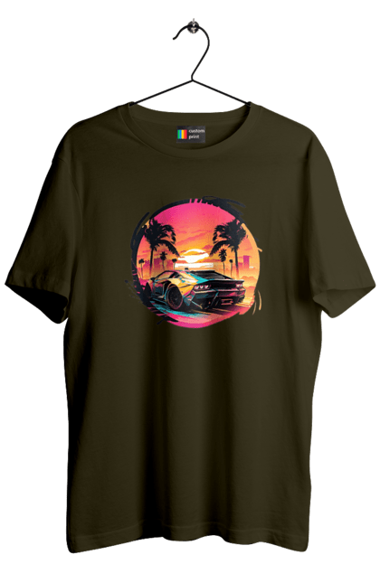 Футболка чоловіча з принтом "Ламборджині Ретровейв". Авто, автомобиль, ламба, ламборджині, машина, машини, ретровейв. 2070702