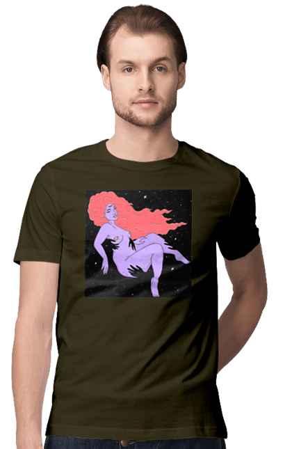 Футболка чоловіча з принтом "Фіолетова Дівчина В Чорній Дирі". Дівчина, лапають. 2070702