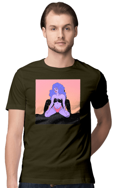 Футболка чоловіча з принтом "Фіолетова Дівчина В Трусиках". Інопланетянка, у трусах. 2070702